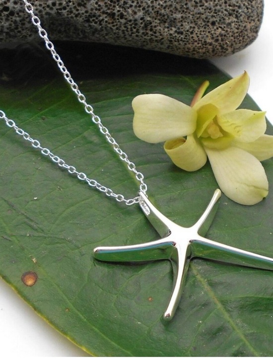 925 Sterling Silver Jewelry - 925 Sterling Silver Starfish Pendant Necklace - Silver